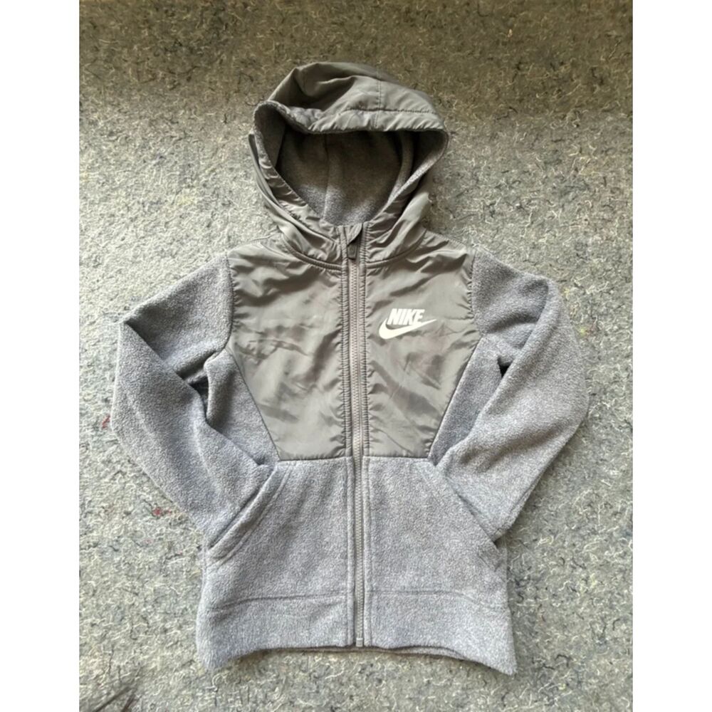 Nike Kids Gray Fleece Full Zip Hooded Jacket Size 6 / 5-6 Years